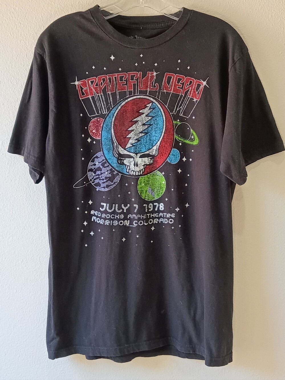 Rare Grateful Dead Band Concert Tee L Steal Your Face Stealy Black Planets Space